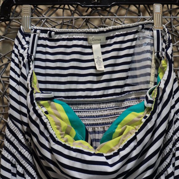 Soma Blue and White Striped Strapless Dress with Lightly Padded Built in Bra - Picture 2 of 2